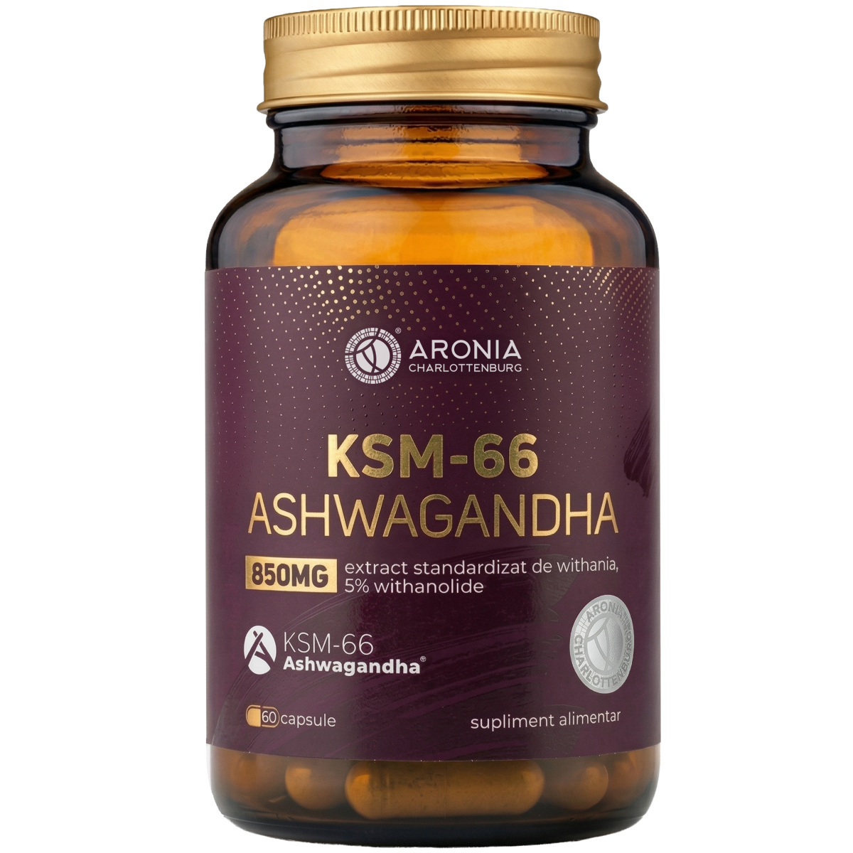 Ashwagandha KSM-66® la 850 mg — 60 capsule cu extract patentat din Ashwagandha, pentru gestionarea stresului, calm și somn odihnitor